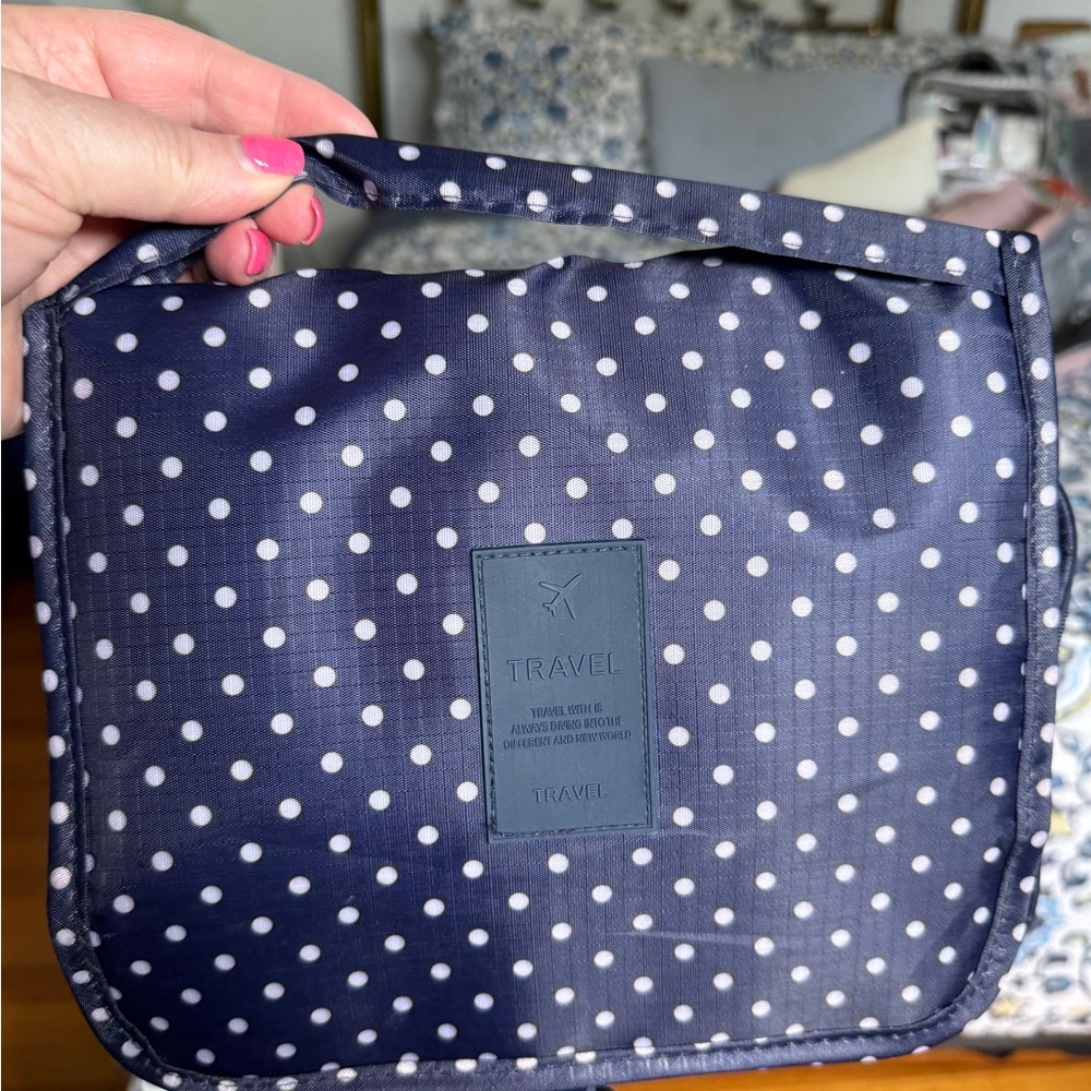 Navy Polka Dot Travel Pouch